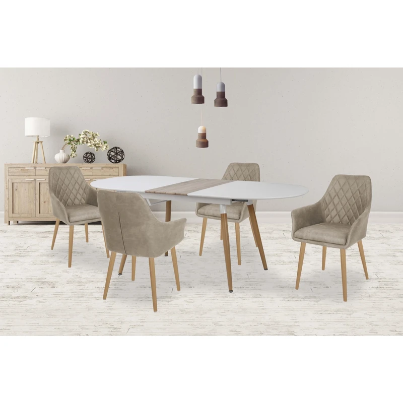 HALMAR Caliber oválny rozkladací jedálenský stôl biela / dub san remo