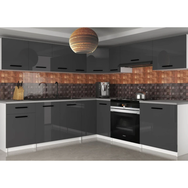 ArtBelin Kuchynská linka UNIQAPLUS | sivý lesk 420 cm