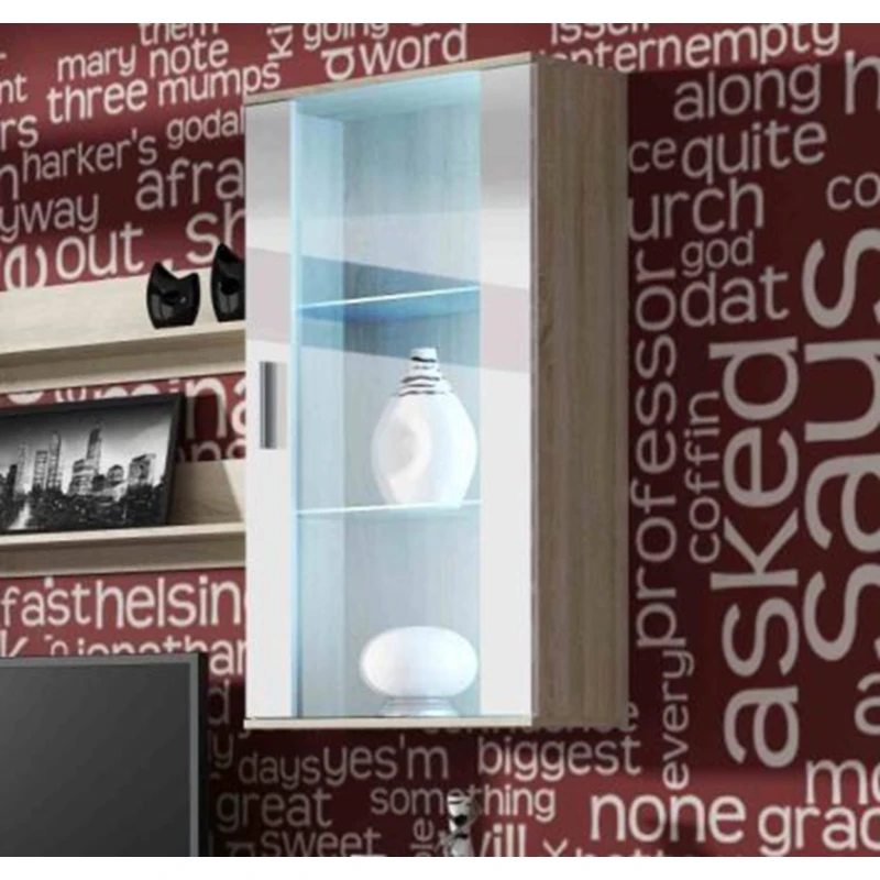 CAMA MEBLE Soho S2 vitrína na stenu dub sonoma / biely lesk