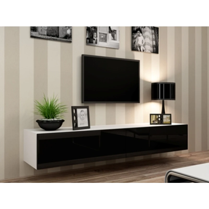 CAMA MEBLE Vigo 180 tv stolík na stenu biela / čierny lesk