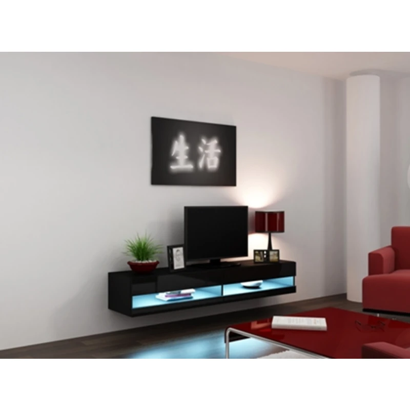 CAMA MEBLE Vigo New 180 tv stolík na stenu čierna / čierny lesk