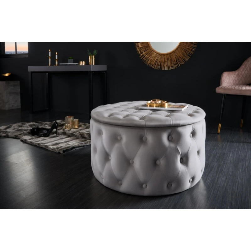 Chesterfield taburet ZETHOS Dekorhome Sivá