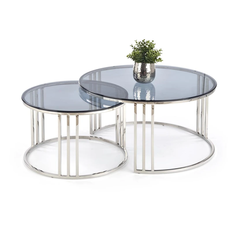 HALMAR Mercury okrúhly konferenčný stolík (2 ks) dymová / chróm