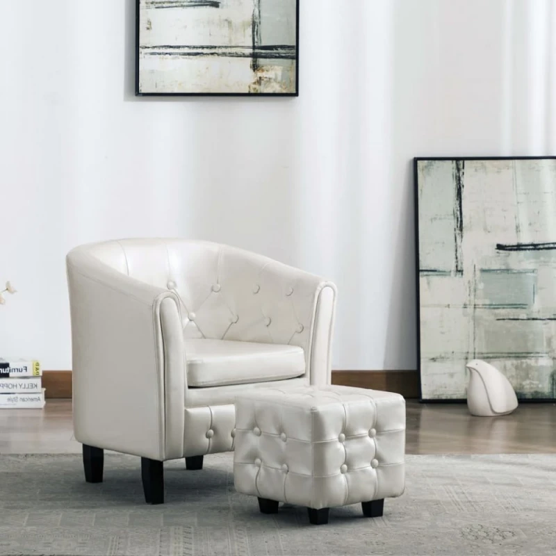 Klubové kreslo s podnožkou umelá koža / drevo Dekorhome Biela