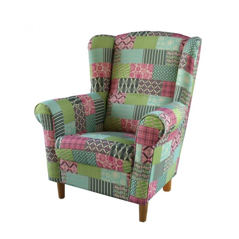 KONDELA Charlot kreslo (ušiak) vzor patchwork M1