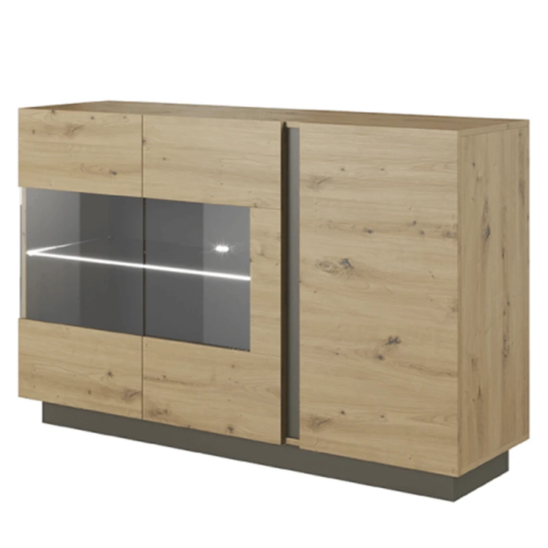 KONDELA City 138 vitrína dub artisan / sivý grafit