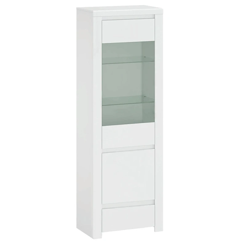 KONDELA Lindy 1D1W1S jednodverová vitrína biely lesk