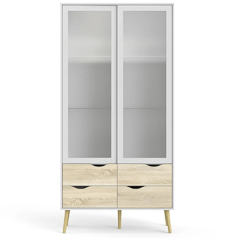 KONDELA Oslo 75462 dvojdverová vitrína so zásuvkami biela / dub sonoma