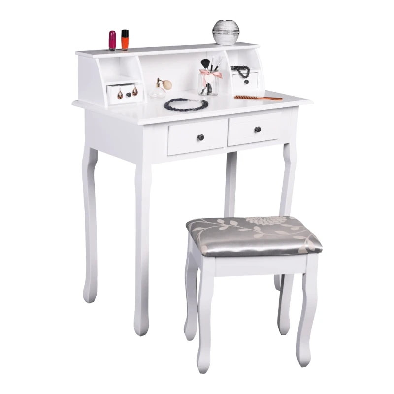 KONDELA Rodes New toaletný stolík s taburetkou biela