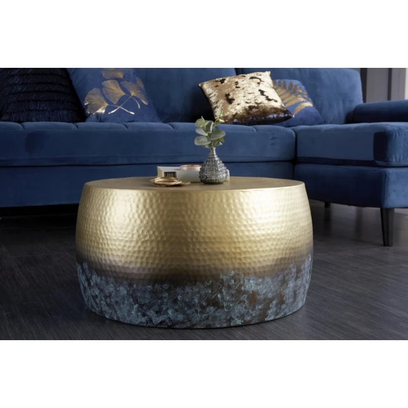 Konferenčný stolík SINIS Dekorhome Zlatá / modrá