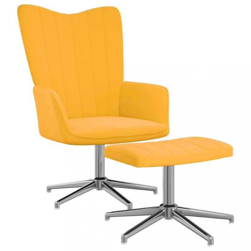 Kreslo s podnožkou zamat / kov Horčicová
