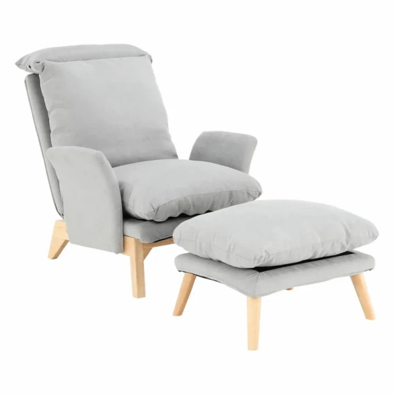 Kreslo s taburetom ZANDER látka / drevo Tempo Kondela Svetlosivá