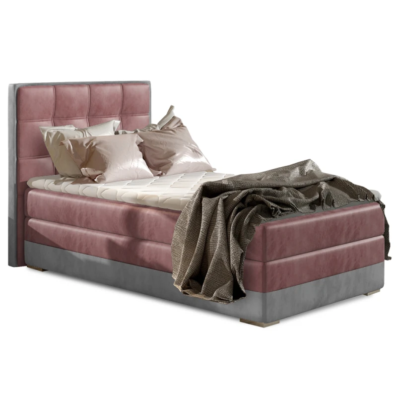 NABBI Alessandra 90 L čalúnená jednolôžková posteľ bordová / svetlosivá
