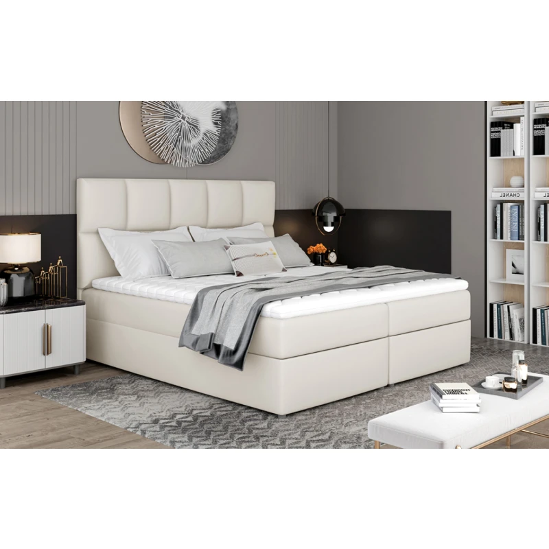 NABBI Grosio 165 čalúnená manželská posteľ s úložným priestorom béžová