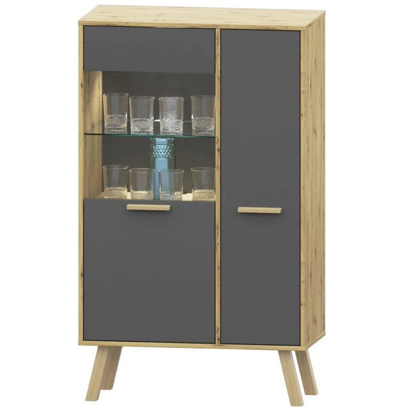 NABBI Vilander 2D dvojdverová vitrína sivý grafit / dub artisan