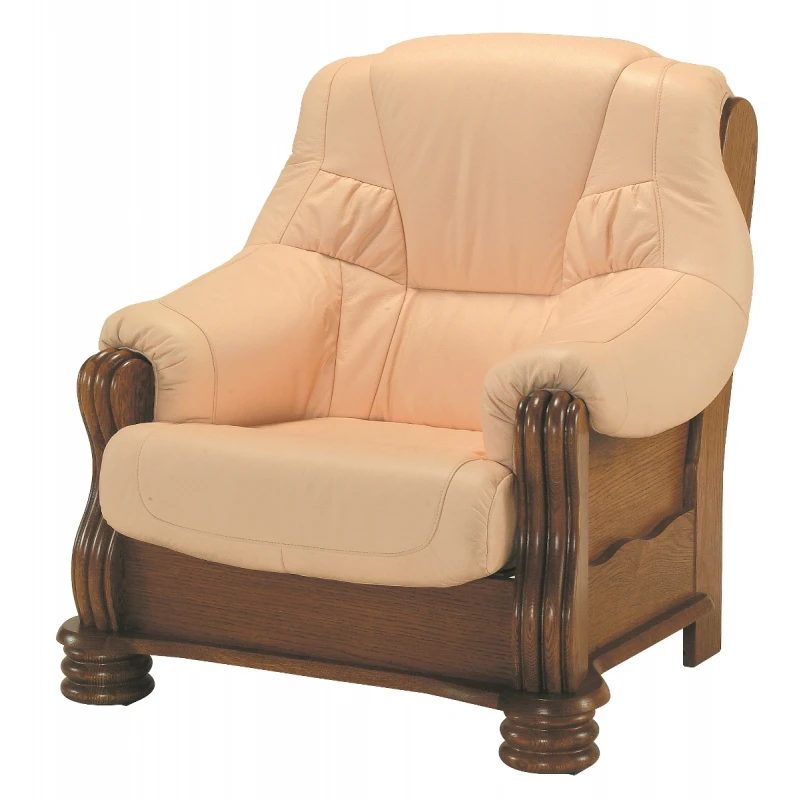 PYKA Adam kožené kreslo drevo D3 / svetlomarhuľová (Rose white)