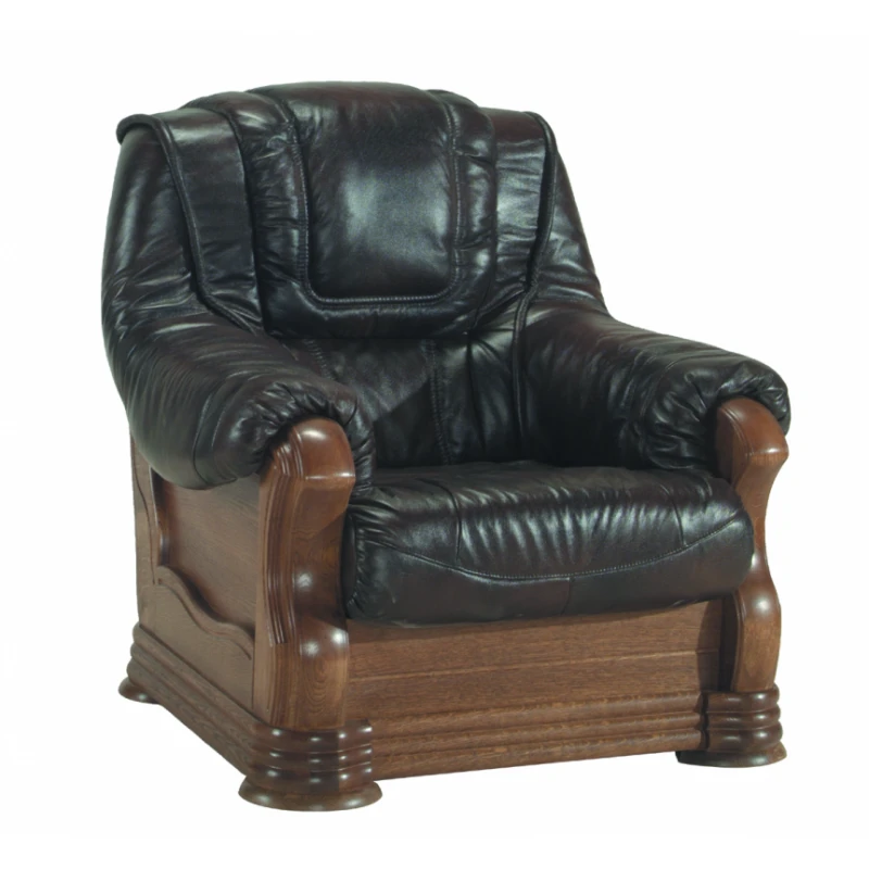 PYKA Aneta II kožené kreslo drevo D3 / tmavohnedá (DTS53)