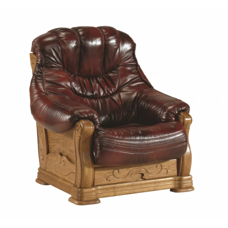 PYKA Kevin kožené kreslo drevo D3 / tmavohnedá (S43)