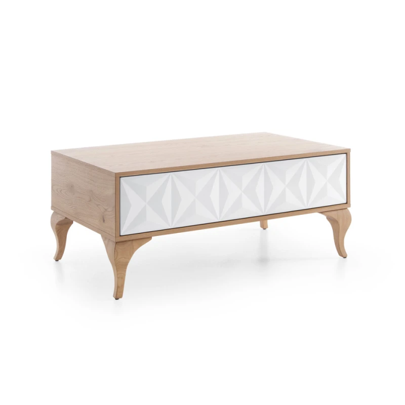 TARANKO Diament DI-S2 konferenčný stolík so zásuvkou biela / dub Diament