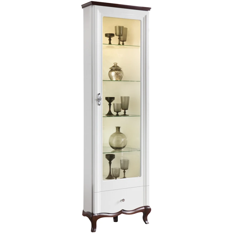 TARANKO Milano MI-W/N P rustikálna vitrína s osvetlením biela / orech Milano