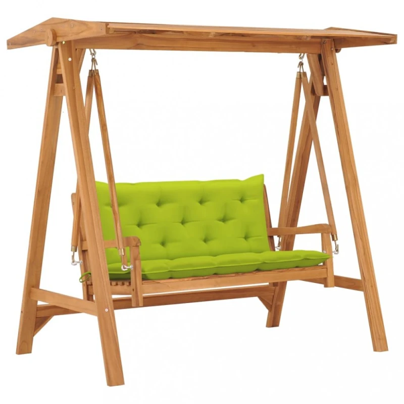 Záhradná hojdačka s poduškou teakové drevo Dekorhome Svetlozelená