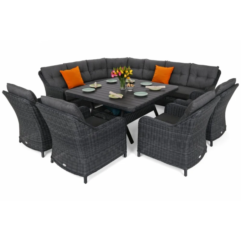 Záhradná sedacia súprava 9 ks GH3465 umelý ratan / látka / sklo Sivá