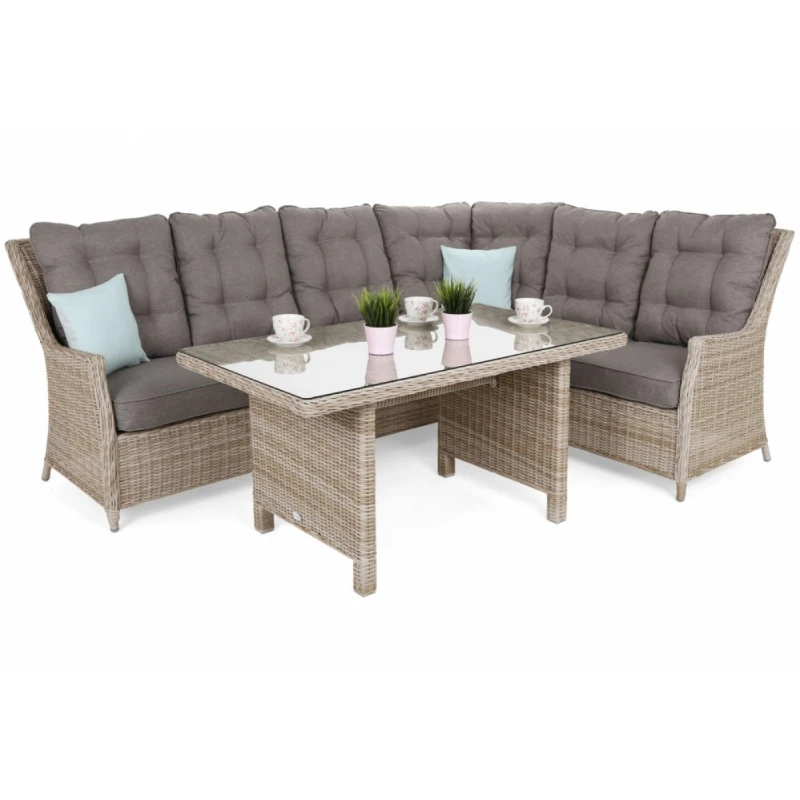 Záhradná sedacia súprava pravý roh polyratan Krémová